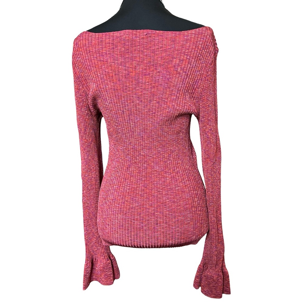Theory Cabled Print Ribbed Boat Neck Sweater Top SUNSET MULTI Size M - Picture 5 of 11